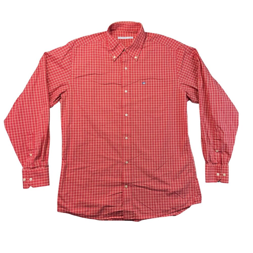 Southern Tide Shirt Men's Medium Orange Preppy Long Sleeve Button Down Pocket
